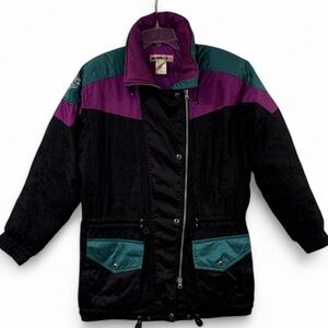 Vintage Obemeyer Black Multi Color Block Down Puffer Ski Jacket Size 8